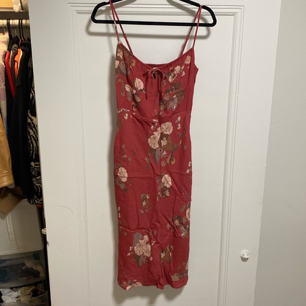 Tie Up Floral Midi Dress